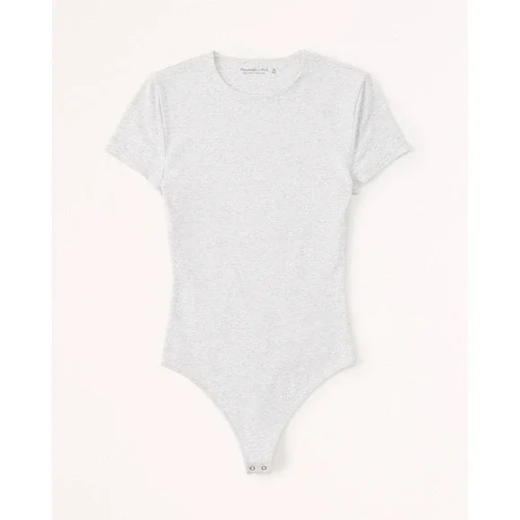 Abercrombie & Fitch Heather Grey Short Sleeve Cotton Blend Crew Neck Bodysuit - Picture 4 of 8